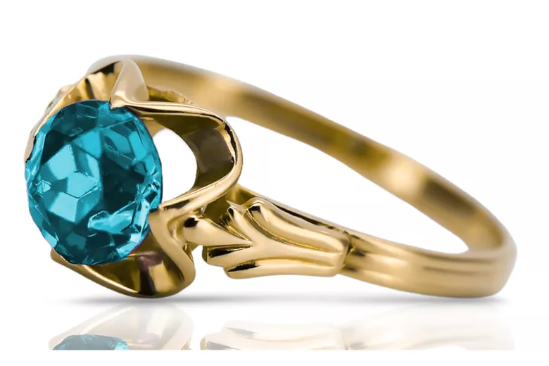 14 Karat Gelbgold Aquamarin Ring Vintage vrc023y